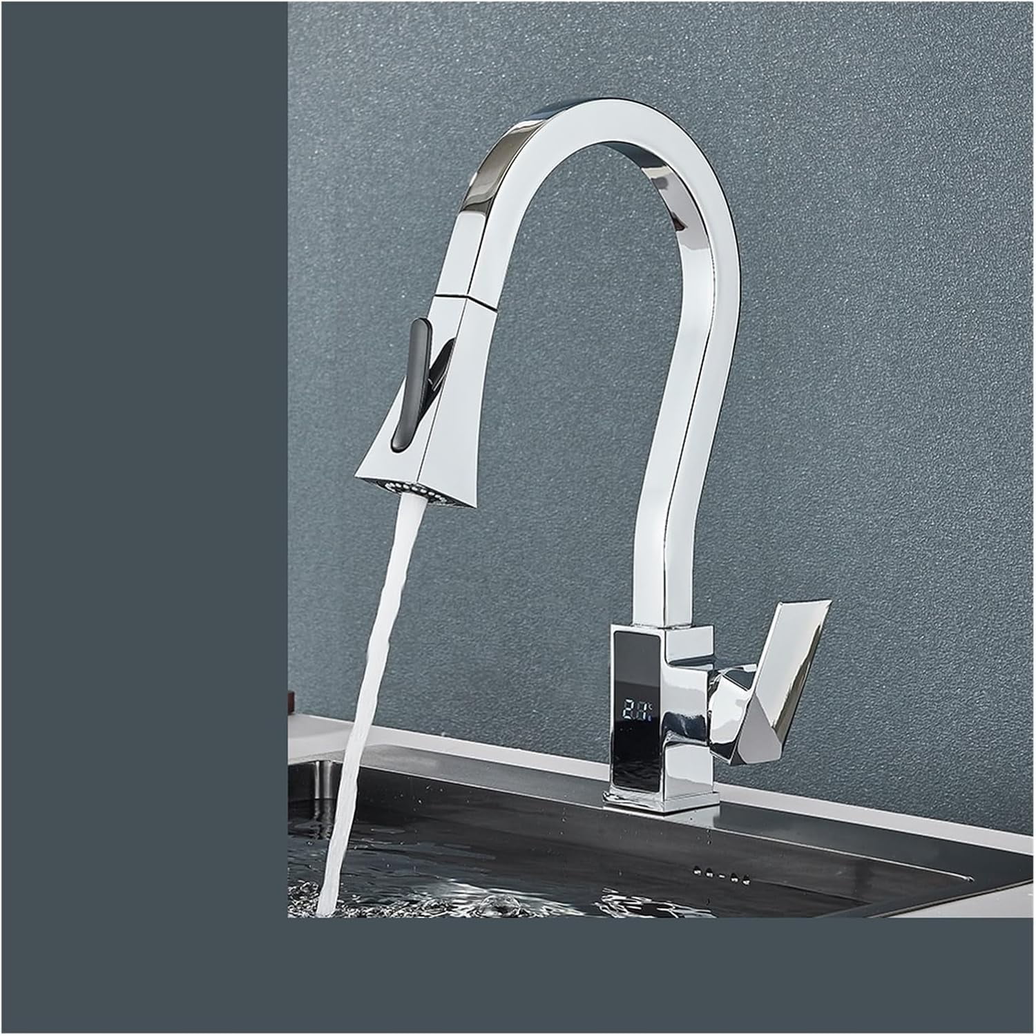 Matte Black Pull Out Kitchen Sink Faucet Temperature Digital Display