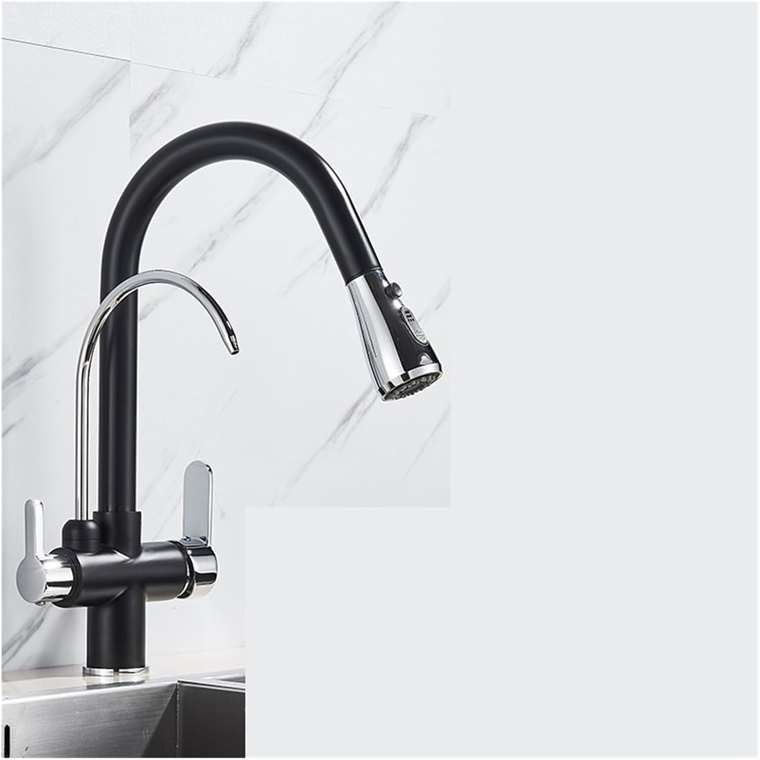 Matte Black Pure Water Kitchen Faucet Dual Handle Hot and Cold Drinking