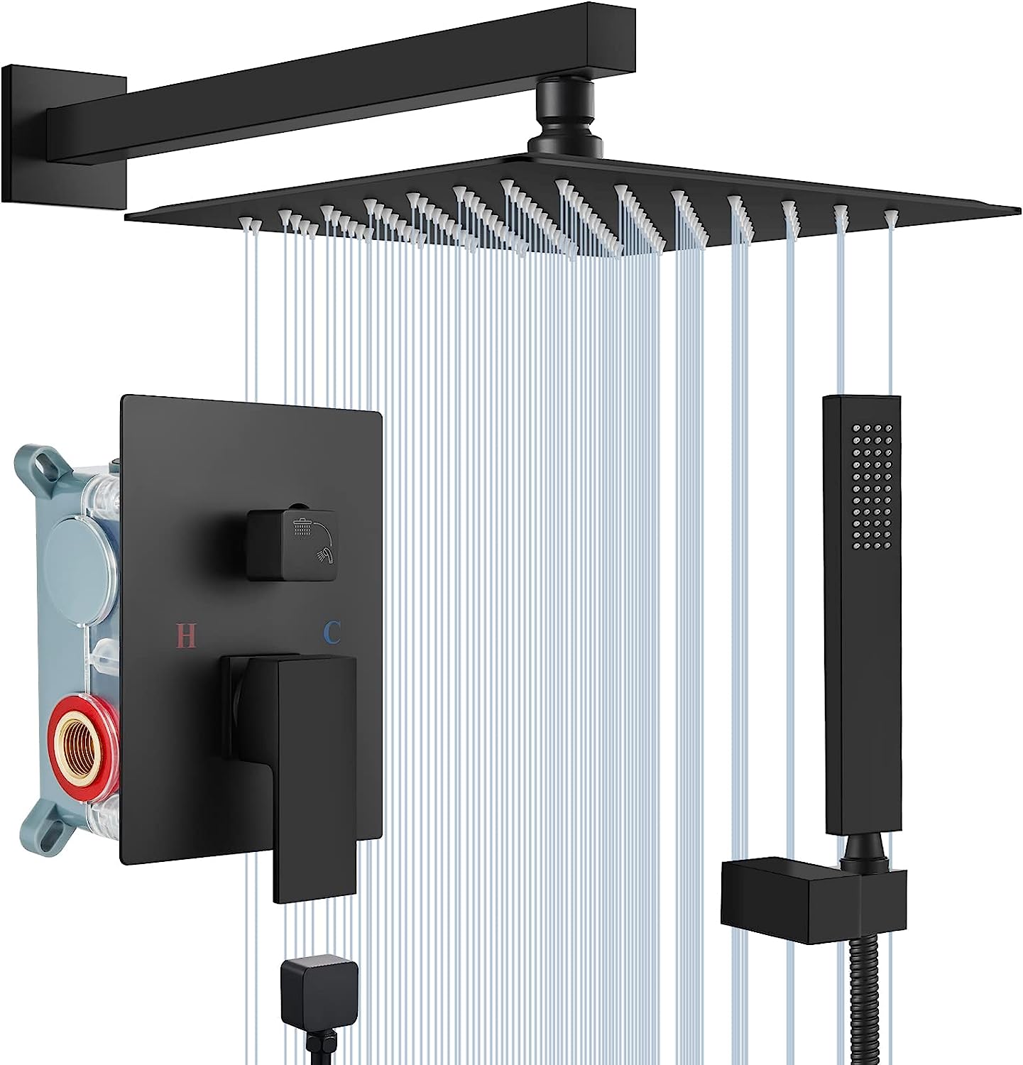 Matte Black Rain Shower System Wall Mount Shower Faucet Set 10 Inch