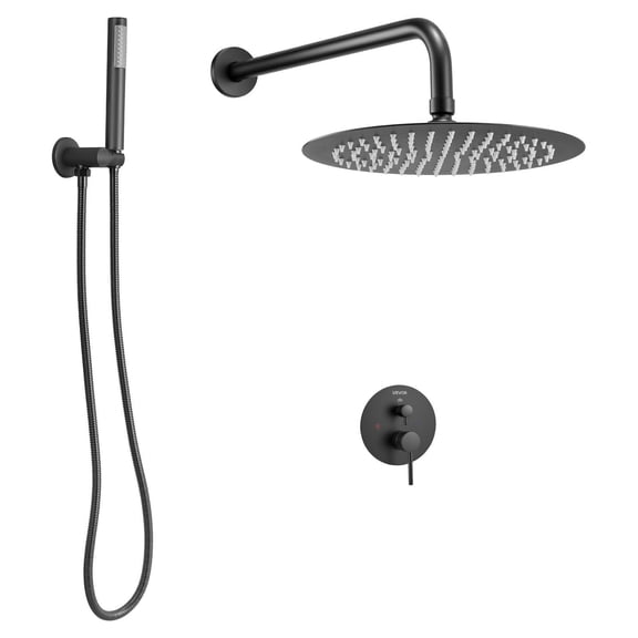 Matte Black Rainfall Shower System 10 Inch Round Shower Head Handheld Spray Wall Mounted Brass Valve Trim Kit