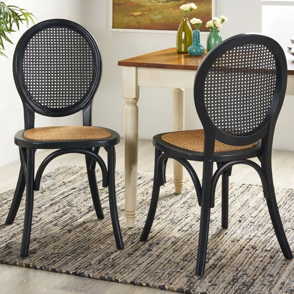 Matte Black Rattan - Vintage Style with Pressed Cane Webbing - Dining Room - Durable and Comfortable Seating