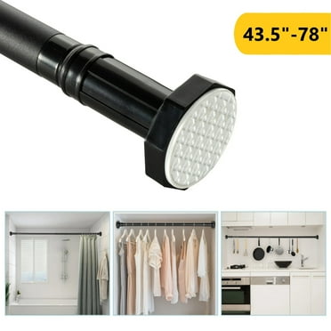 Matte Black Shower Curtain Rod 43.5 to 78 Inches, 1 Inch Adjustable Spring Tension Curtain Rod No Drill, Shower Rod for Bathroom, Closet, Window, Room Divider, Never Rust, Non Slip