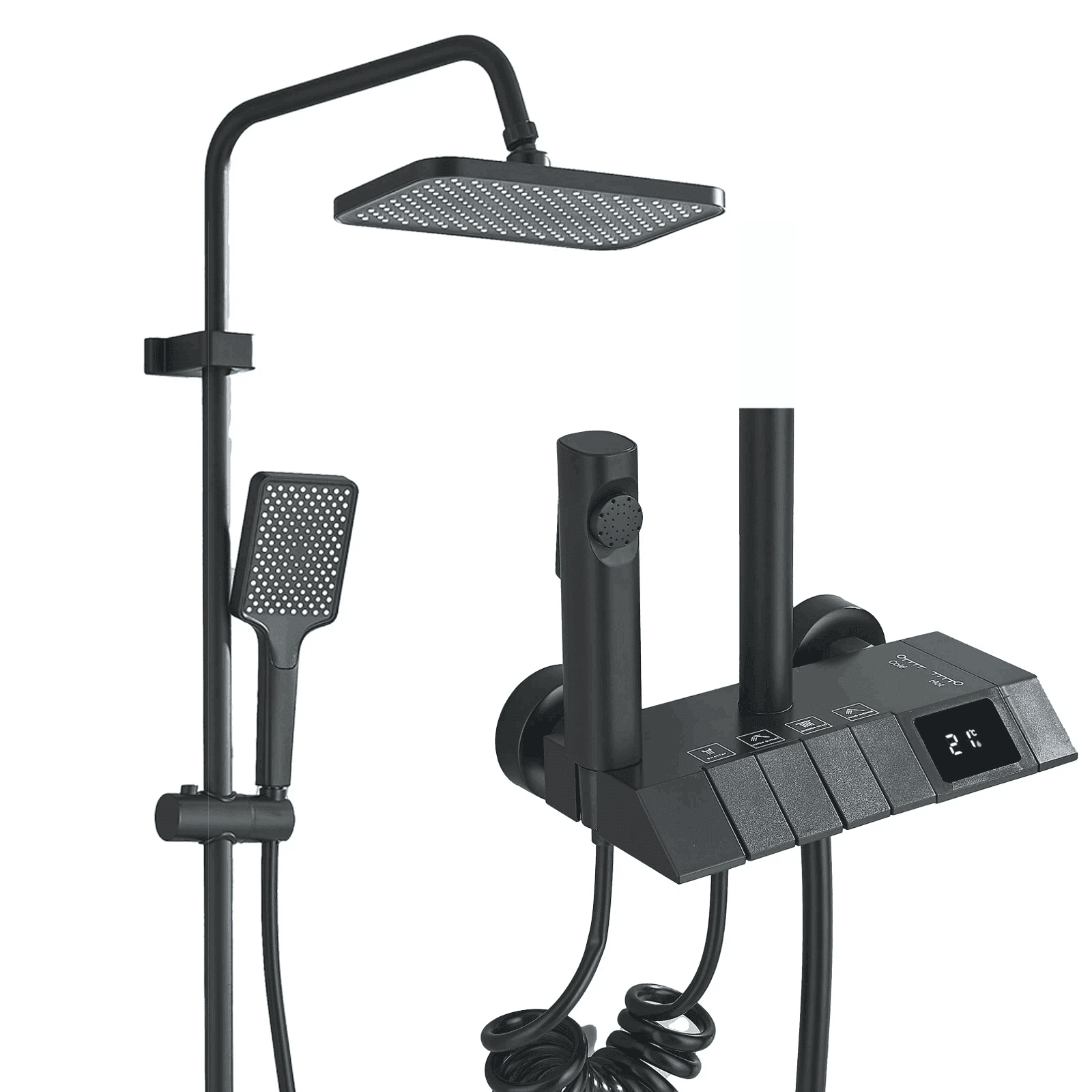 Matte Black Shower Faucet Set Exposed Rain Shower Head Combo System ...