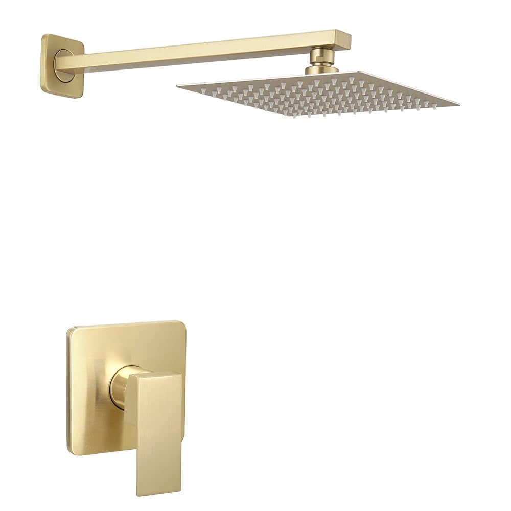 Matte Black Shower Faucet Set with Square Rain Shower Head, Single Function Trim Kit, Rough-in Valve Included, Extra Long Arm, Modern Bathroom Hardware