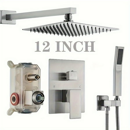 Matte Black Shower Faucet Set, Wall Mounted 8 Inch Rainfall Shower Kit with Hand Shower, Brass Slim Shower Shower, Two Outlet Style, Modern Design for Showering