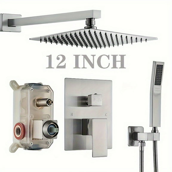 Matte Black Shower Faucet Set, Wall Mounted 8 Inch Rainfall Shower Kit with Hand Shower, Brass Slim Shower Shower, Two Outlet Style, Modern Design for Showering