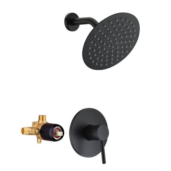 sumerain Matte Black Shower Faucet Set with Pressure Balance Cartridge, 8 Inch Rain Shower Head and Faucet Set Single Handle
