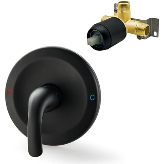 Matte Black Shower Handle Valve Single Function Shower Valve Handle Wall Mount Brass Shower Mixer Valve Kit Bathroom with Male Tread Rough-in Brass$$Tools & Hardware Other