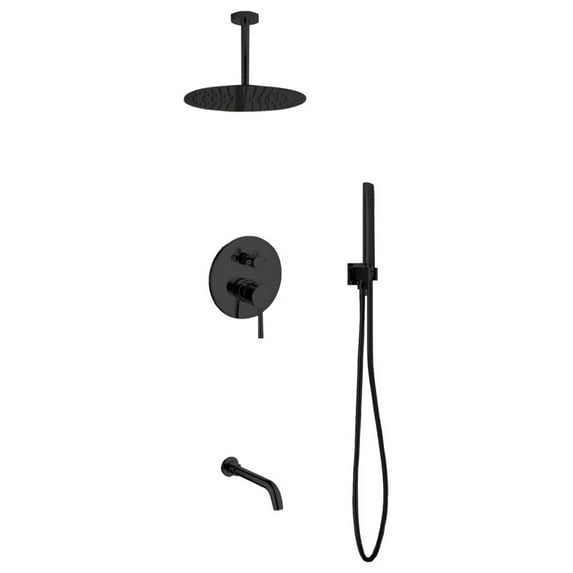 Matte Black Shower Set,Ceiling Mount 12" Rain Shower, Handheld, Tub Filler