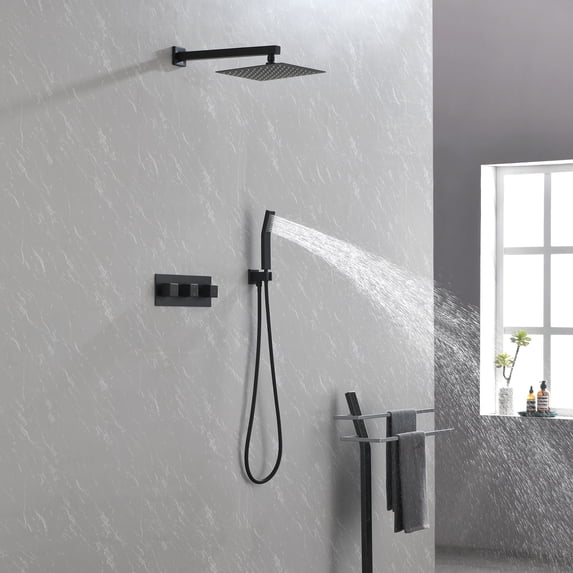 Matte Black Shower System Set with 10" Rainfall Shower Head & Handheld Sprayer, Solid Brass Luxury Shower Faucet Combo, cUPC Certified, Easy Install for Master Bathroom Remodel & Spa-like Experience