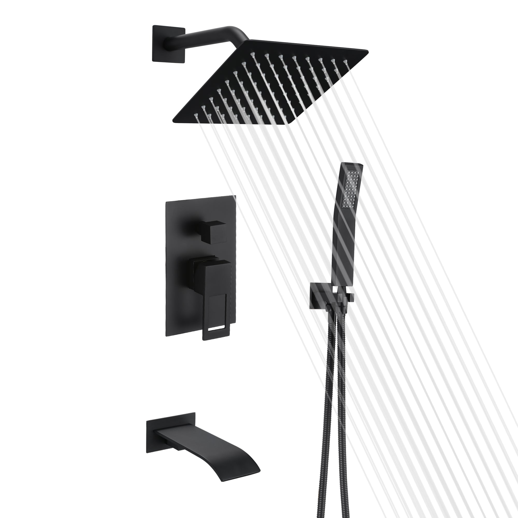 Matte Black Multi-Head Wall-Mounted Shower System with Handheld