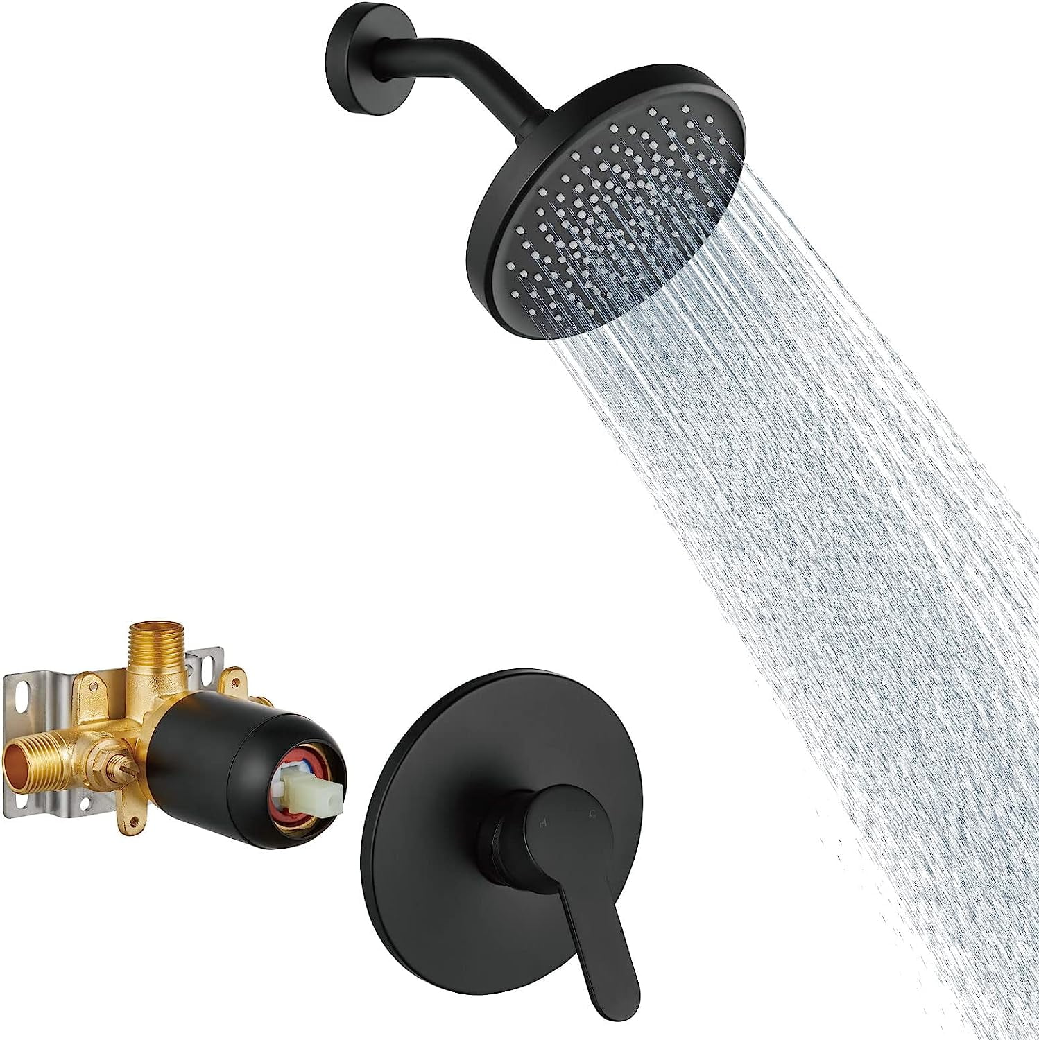 Matte Black Shower Trim Kit 6 Inch Wall Mount Shower Head And Handle