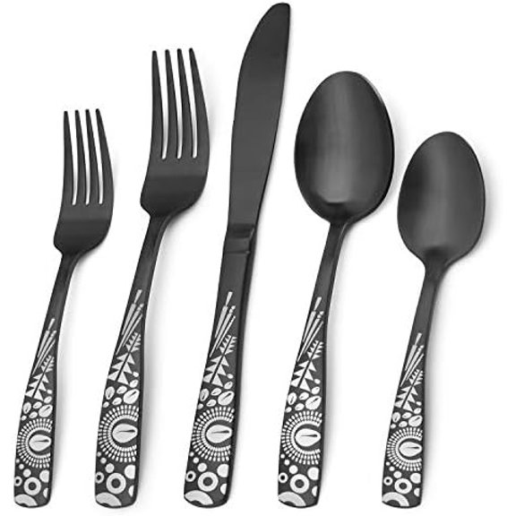 Matte Black Silverware Set, 20-Piece Stainless Steel Flatware Set, Kitchen Utensil Set Service for 4, Tableware Cutlery Set for Home and Restaurant, Satin Finish, Dishwasher Safe Matte Black Conch