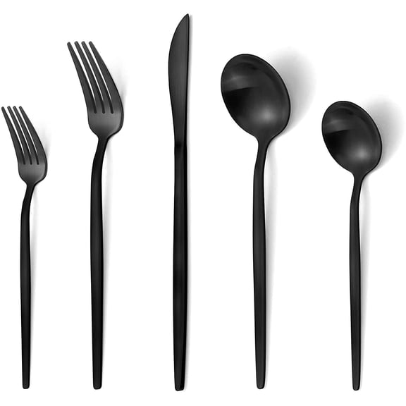 Matte Black Silverware Set, 20-Piece Stainless Steel Flatware Set, Satin Finish tableware Cutlery Set, Service for 4, Home and Restaurant, Dishwasher Safe