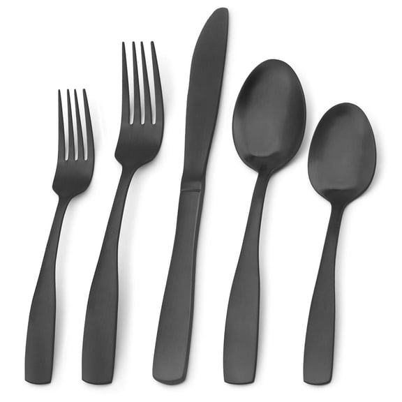 Matte Black Silverware Set 20-piece Stainless Steel Flatware Kitchen Utensil Service For 4 Tableware Cutlery Home And Restaurant Satin Finish Dishwasher Safe