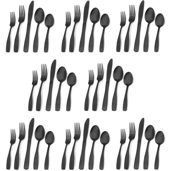Matte Black Silverware Set, 40-Piece Stainless Steel Flatware Set, Kitchen Utensil Set Service for 8, Tableware Cutlery Set for Home and Restaurant, Satin Finish, Dishwasher Safe