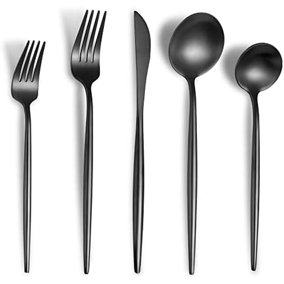Matte Black Silverware Set for 8,Modern Stainless Steel Brushed Cutlery Set,40-Pieces Heavy Duty Flatware Set,Knives Spoons and Forks Set Utensils Set, Satin Finish, Dishwasher Safe