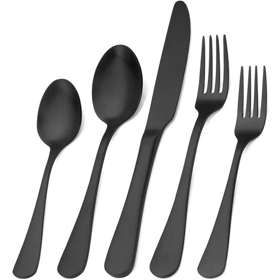 Matte Black Silverware Set, Satin Finish 20-Piece Stainless Steel Flatware Set,Kitchen Utensil Set Service for 4,Tableware Cutlery Home and Restaurant, Dishwasher Safe