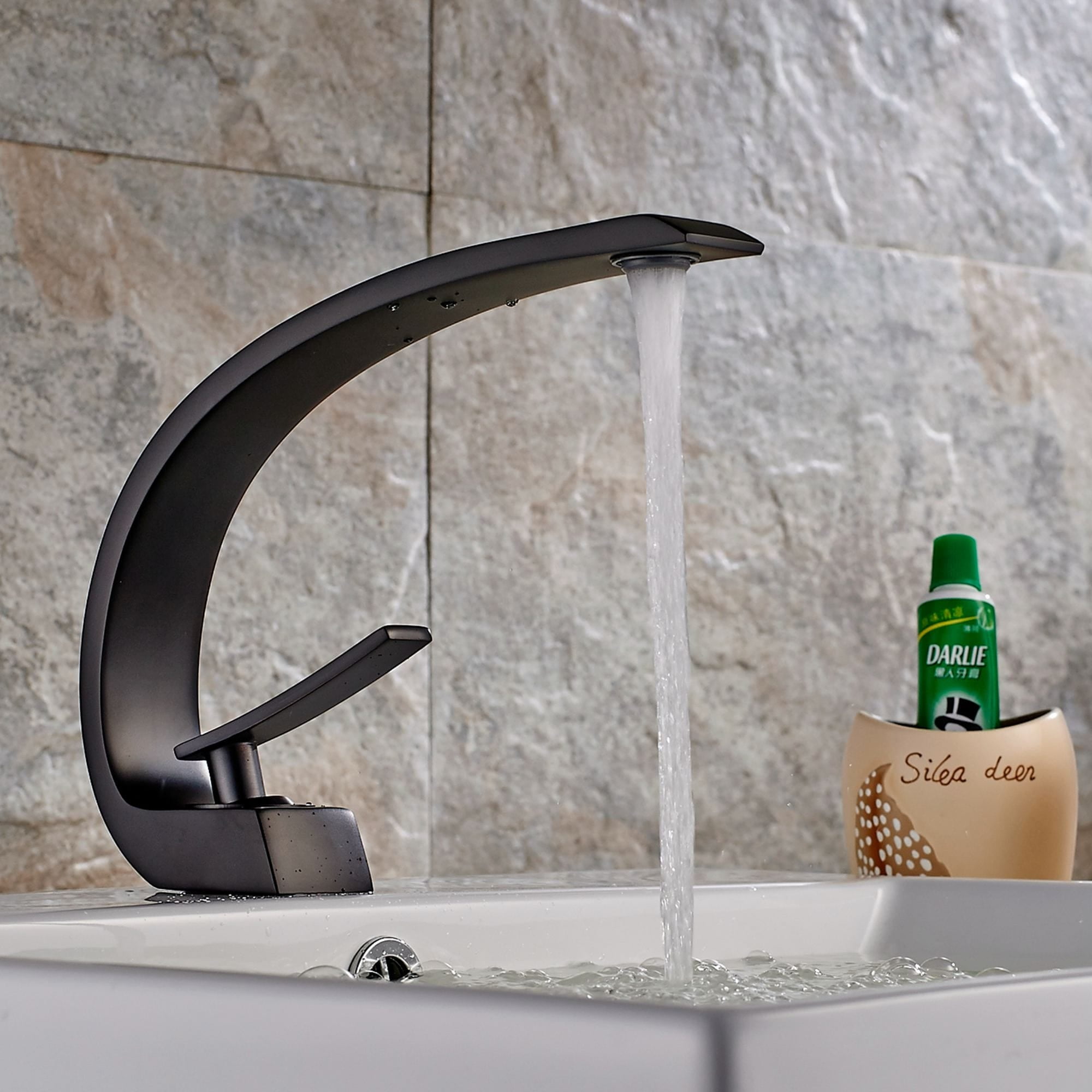 Matte Black Solid Brass Single Hole Arch Bathroom Faucet