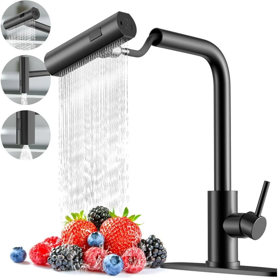 Matte Black Single Hole Kitchen Sink Faucets with Pull Down Sprayer, Single Handle, High Flow Water, Stainless Steel Tall Kitchen Faucet, Touch On for Effortless Control and Durability
