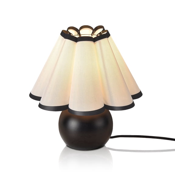 Matte Black Small Bedside Mini Table Lamp for Bedroom, Cute Bedroom Lamps for Nightstand, Cute Mini Table Lamps for Small Spaces with Scalloped Shade for Kitchen Counter, Bookshelf, Kids Dorm, Office
