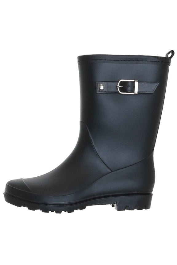 Matte Black Solid Jelly Mid Calf Women Rain Boot