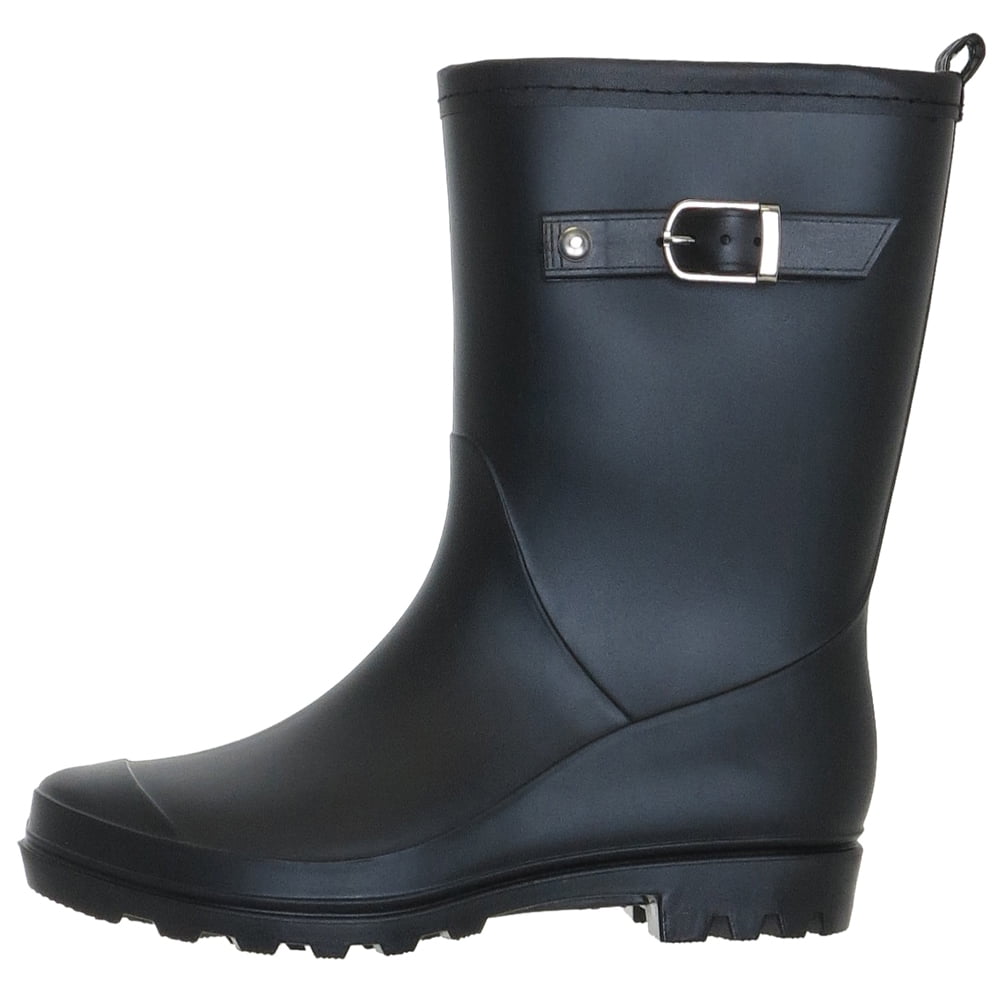 Matte Black Solid Jelly Mid Calf Women Rain Boot