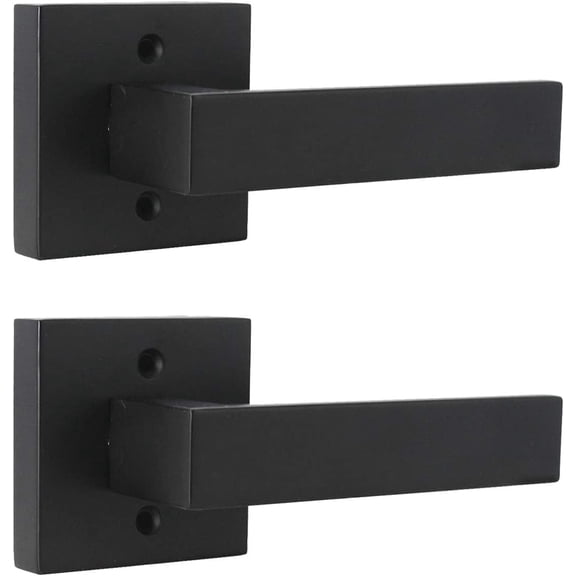 Matte Black Square Bar Half-Dummy Levers, Non-Turning Stainless Steel Interior Single Dummy Hardware, Heavy Duty Closet Balcony Pantry or French Door Handles(Exposed Screws, 2 Pack)