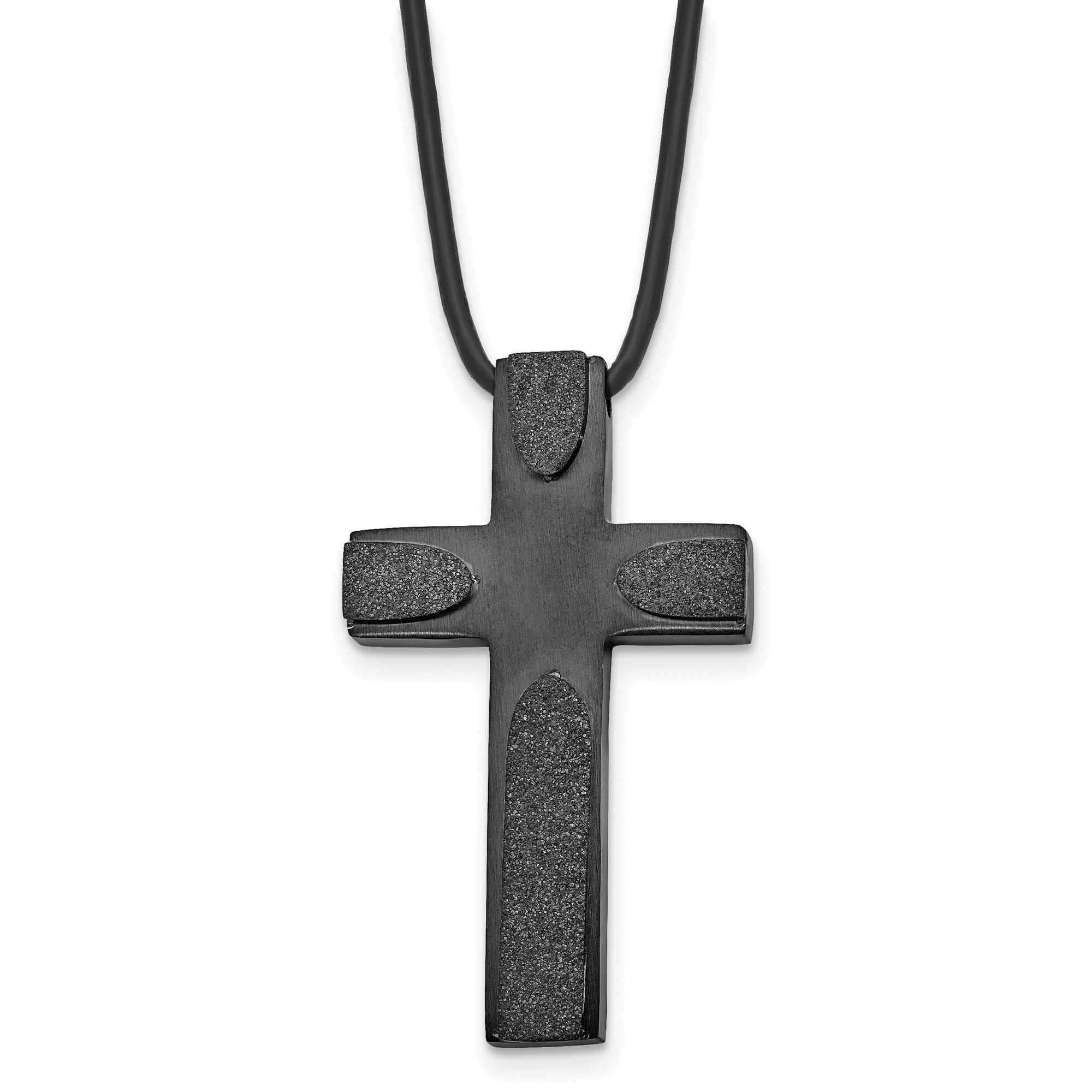 Matte Black Stainless Steel Cross Pendant Necklace for Men with Textured Finish Brushed Details Leather Cord Minimalist Modern Symbolic Design Spiritual Jewelry for Daily or Special Occasions