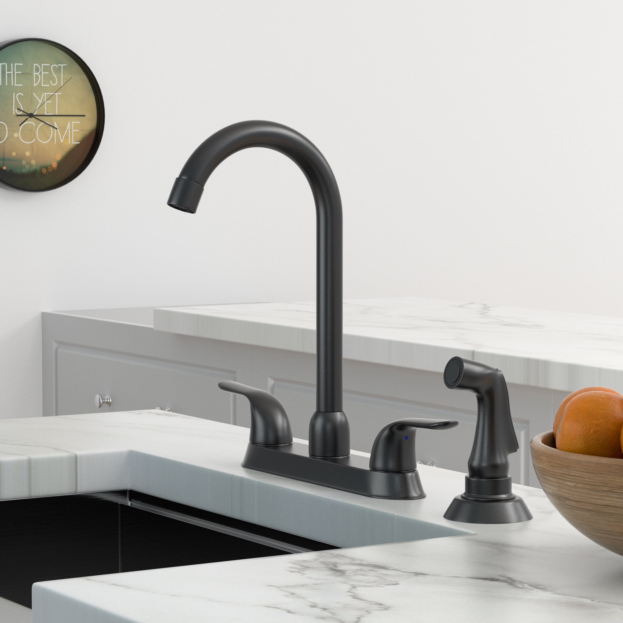 Matte Black Stainless Steel Kitchen Sink Faucet (with 2 Handles and ...