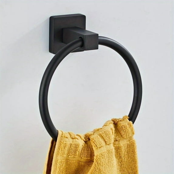 Matte Black Suction Cup Towel Ring Stainless Steel Hand and Face Washcloth Holder Dish Towel Hanger for Shower and Bathroom Walls