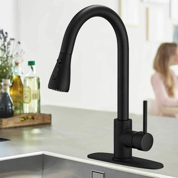 Matte Black Tap Kitchen Faucet Pull Out Sprayer and Soap Dispenser Single Handle Tap