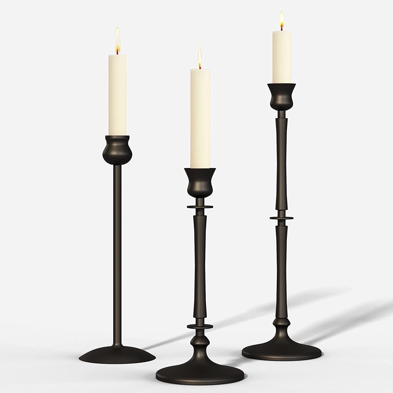 Matte Black Taper Candlestick Holders Set of 3 - Metal Taper Candle ...