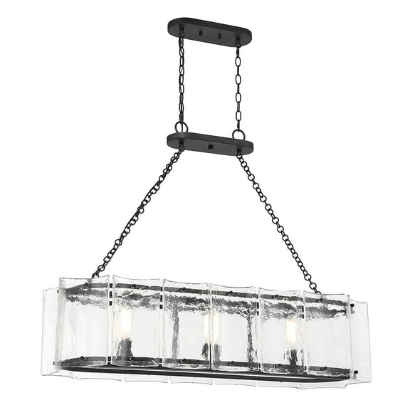 Matte Black Three Light Linear Chandelier from the Genry Collection