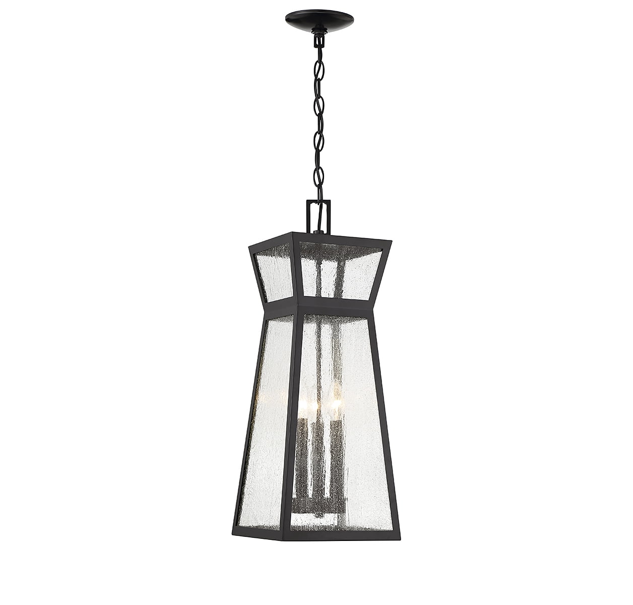 Millford Matte Black 3-Light Outdoor Hanging Lantern with Seeded Glass