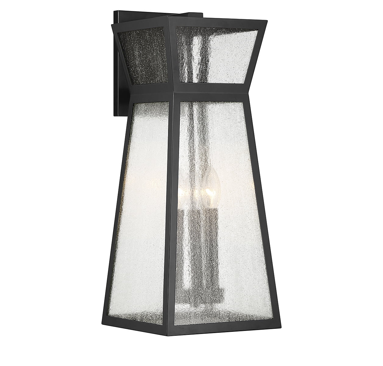 Matte Black 3-Light Outdoor Lantern Sconce with Seeded Glass