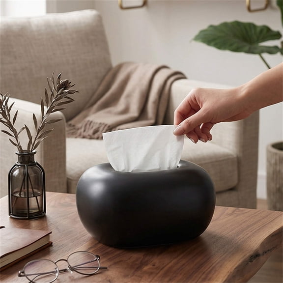 Matte Black Tissue Box Cover, Modern Decorative Dispenser for Bathroom Vanity, Living Room Coffee Table, or Bedroom Nightstand, Minimalist Ceramic Facial Tissue Holder for Home Office Decor, Black