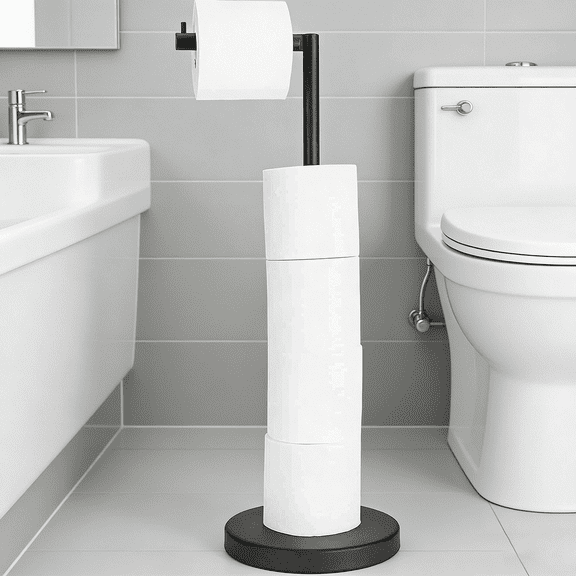 Matte Black Toilet Paper Holder Stand, Free Standing Toilet Paper Storage with Heavy Base for Rolls