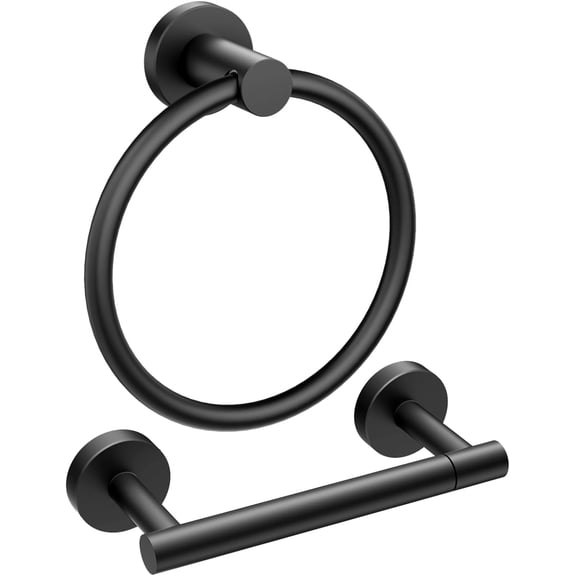 Matte Black Toilet Paper Holder Wall Mount, SUS304 Stainless Steel Double Post Pivoting Tissue Roll Holder and Hand Towel Ring Set for Bathroom, RV, Bathroom Hardware Accessories Set