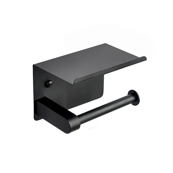 Matte Black Toilet Paper Holder with Phone Shelf, Wall Mounted Stainless Steel Tissue Roll Holder with Storage Shelf, 1 Pack, for Bathroom Vanity