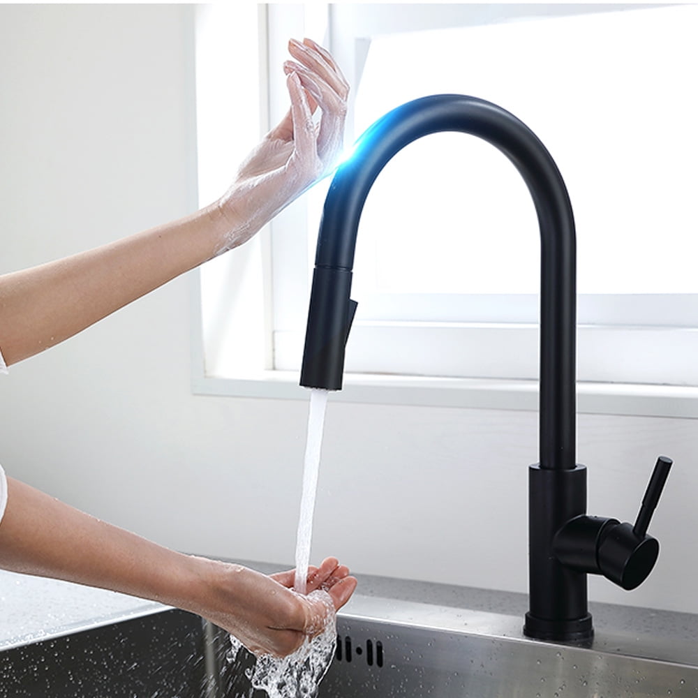 Matte Black Touch Kitchen Faucets with Pull Down Sprayer, Touch on