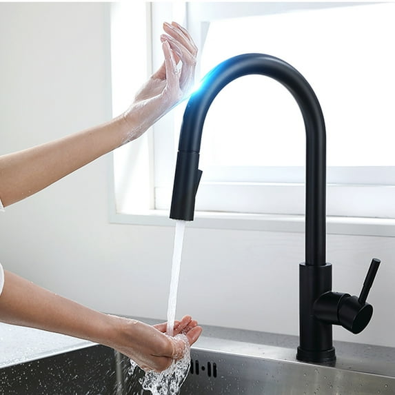 Matte Black Touch Kitchen Faucets with Pull Down Sprayer, Touch on Activated Faucet for Kitchen Bar Sink, Smart Kitchen Faucet, Stainless Steel Matte Black (Matte Black)