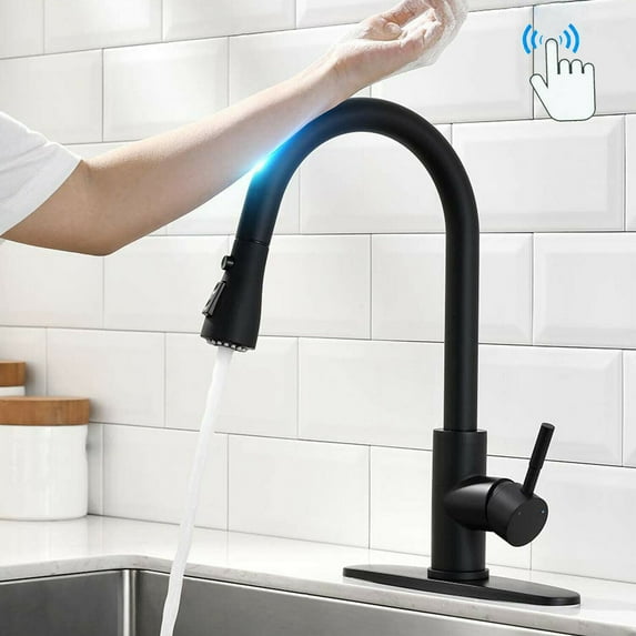 Matte Black Touch Sensor Kitchen Sink Faucet Pull Out Sprayer 10 inch Cover