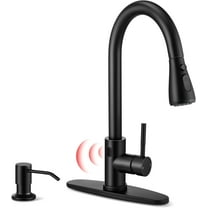 Matte Black Touchless Kitchen Faucet with Soap Dispenser &Deck Plate,  Single Handle Stainless Steel Activated Smart Hands Free Faucets with Pull Down Sprayer for Farmhouse RV Kitchen Sink