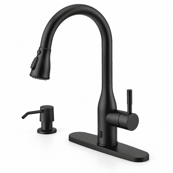 Matte Black Touchless Kitchen Faucet with Sensor and Soap Dispenser