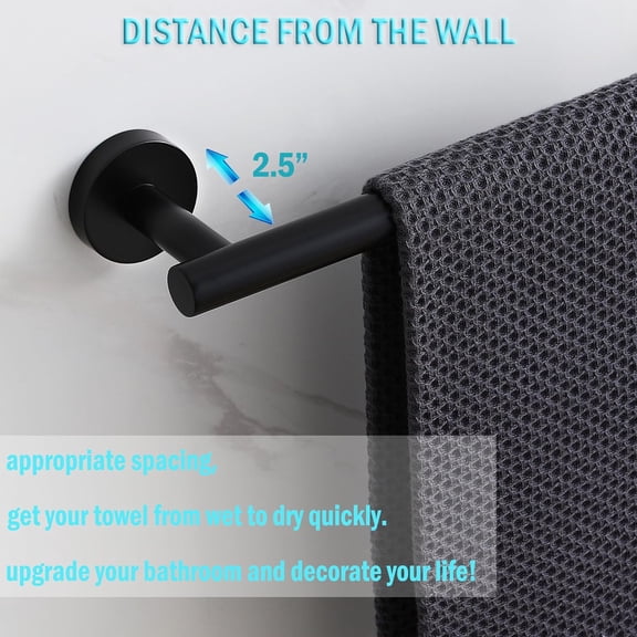 Matte Black Towel Bar 12 Inch - Anti-Dropping Stainless Steel Wall Mount Rack with Double Locking Design for Bathroom, Kitchen, 2 Pack
