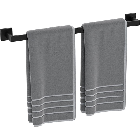 Matte Black Towel Bar 24 Inch, Square Base Thicken Towel Rack for Bathroom Wall, SUS304 Stainless Steel Towel Rod, Modern Home Decor (Total Length 26-Inch)