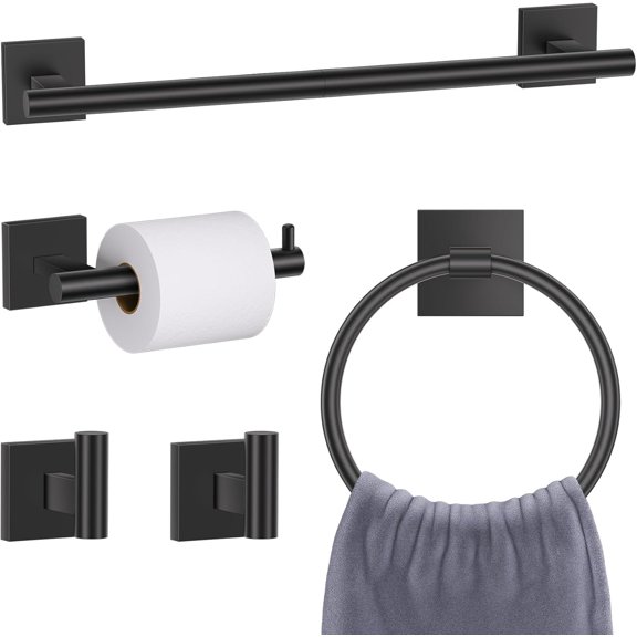 Matte Black Towel Bar Bathroom Hardware Accessories Set, 5 count Toilet Paper Holder Towel Holder Set, 23.6 Inch Stainless Steel Towel Racks for Bathroom Wall Mounted