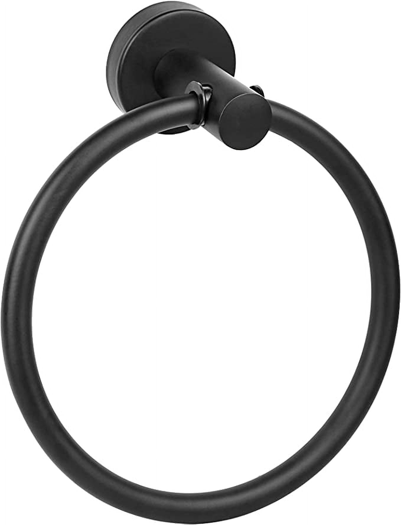 Matte Black Towel Ring for Bathroom Stainless Steel Rustproof Modern Hand Towel Holder Hangers Round Wall Mount Bath Hardware Set with Installation Accessories and Instructions