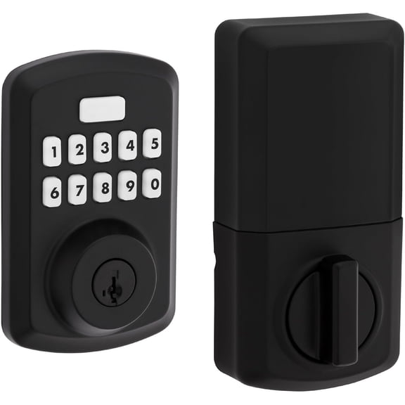 Matte Black Transitional Electronic Deadbolt Door Lock, Featuring Convenient Keyless Entry, Customizable User Codes and Auto-Locking